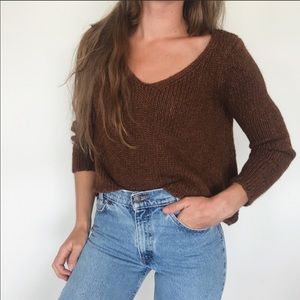 Rust/Brown Knit V Neck Cropped Sweater